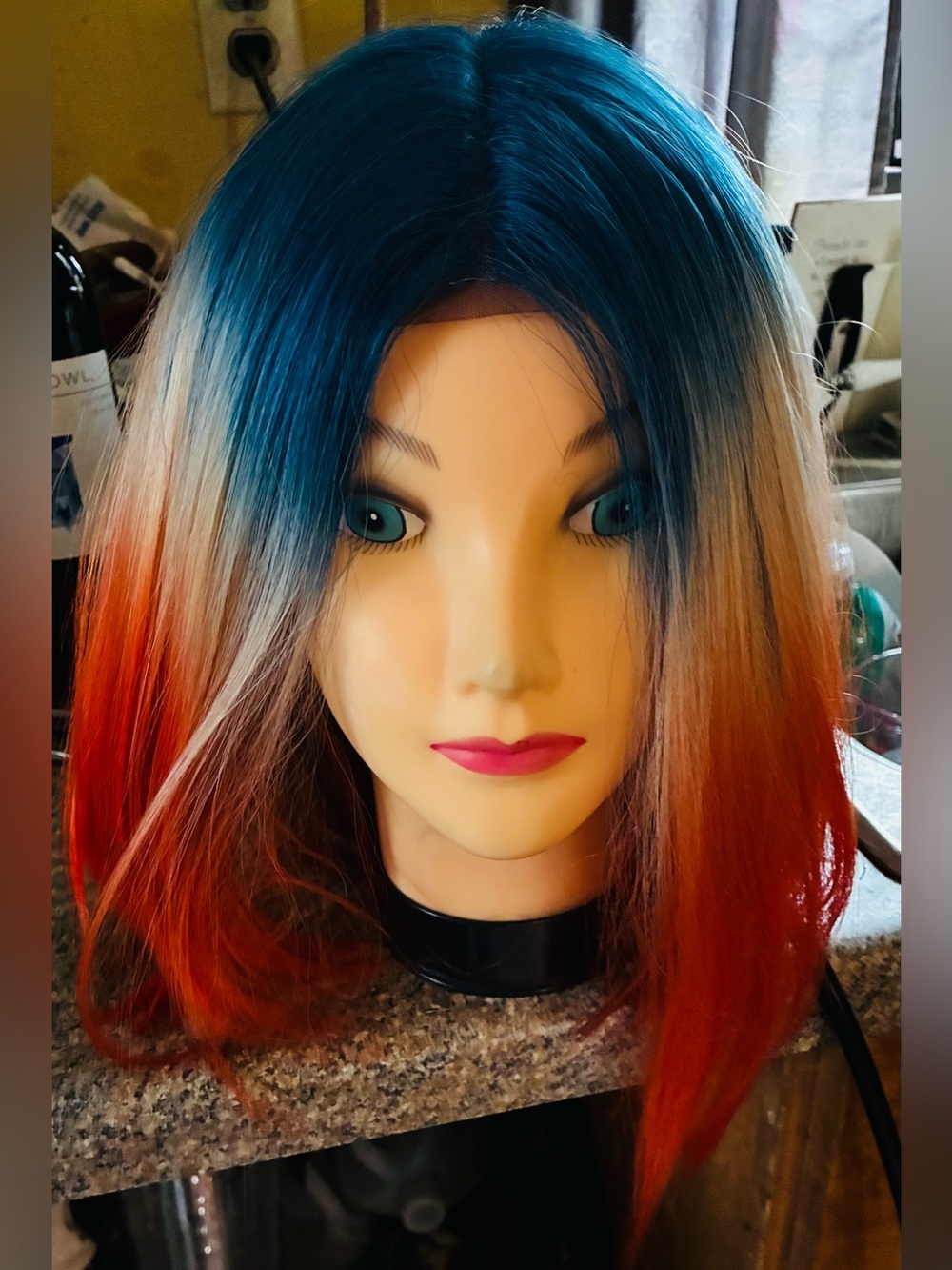 Sis Wig Vibrant Blue to Orange Ombre lace front Women’s Wig-nwot